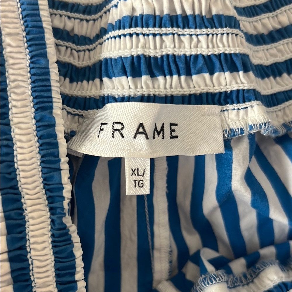 Frame Denim Blue and White High Waist Shorts
